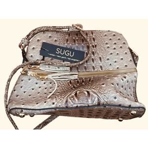 SG Sugu Vegan Ostrich Crossbody Bag Adjustable Shoulder Strap Gold Hardware NWT